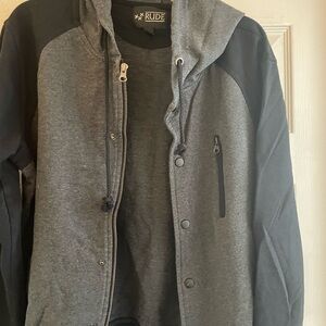 RUDE Men's Charcoal and Black Bomber hoodie